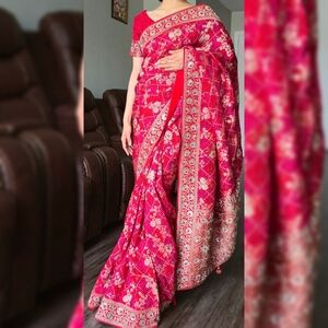 Red and Pink Georgette Silk Saree NEGOTIABLE